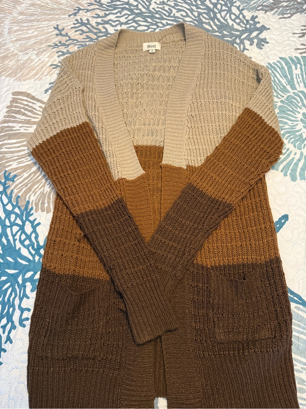 iKnit XL Open-Weave Knit Sweater - Beige